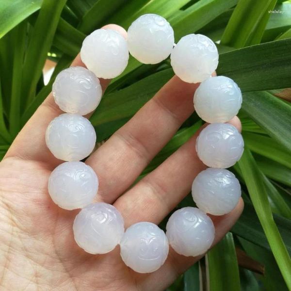 Strand 20mm Branco branco natural Bracelete homem Mulheres curando pedras preciosas jóias finas feng shui contas esculpidas pulseiras elásticas pulseiras de pulseiras