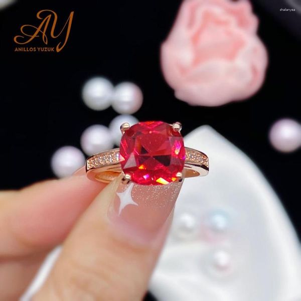 Кластерные кольца Anillos Yuzuk Red Ruby Gemstone Кольцо для женщин мода серебряные свадебные украшения очаровательный цвет розового золота