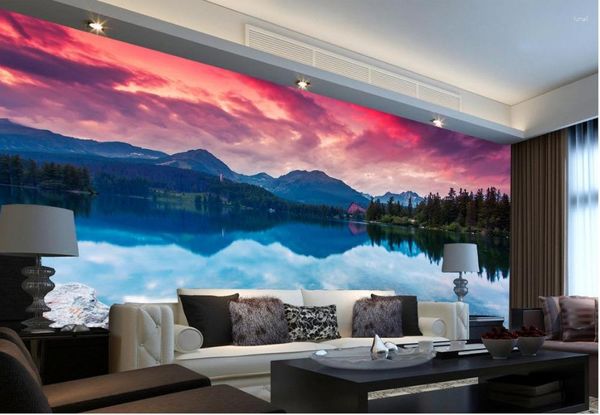Papéis de parede 3D Papel de parede Nature Scenic Mountain Lake Po TV personalizada Parede da parede do sofá da sala de estar