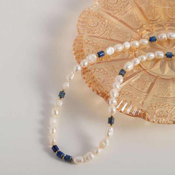 Pendant Halskette Europäische und amerikanische Lapis lazuris natürlicher Süßwasserperlen Halskette 2023 Französische Perlen -Schlüsselbeinkette Frauen