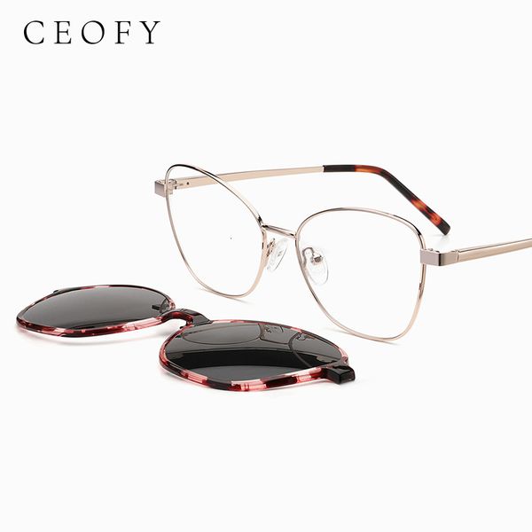 Moda de óculos de sol Frames CEOFY MULHERES OLHOS CATO ELETO ESTAMENTO DE PRESCRIÇÃO óptica elegante Myopia polarized Sun Clip EyeGlasses Frame Frame de alta qualidade 230818