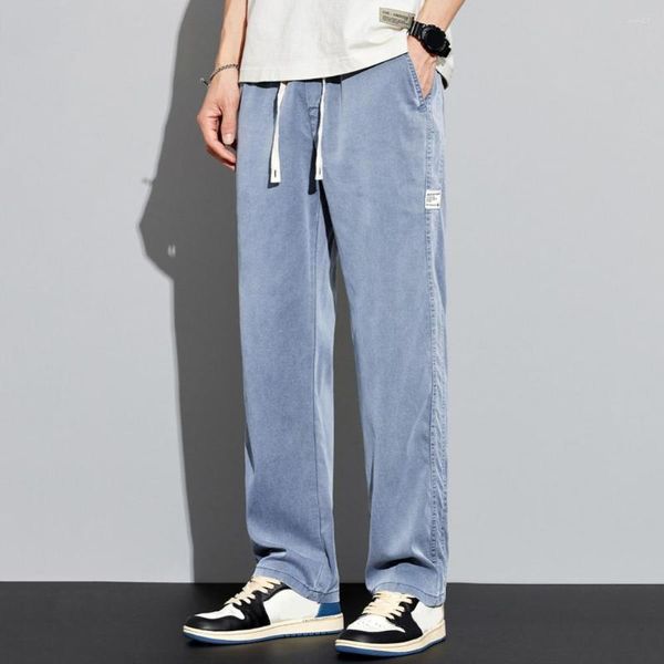 Jeans da uomo estate tessuto lyocell morbido pantaloni dritti sciolti sottili corela elastica pantaloni casual size m-3xl