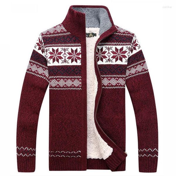 Herrenpullover männlicher Winter plus Samt verdickter Strickjacke Mantel Fashion Freier Rollpolster Sweter Männer Weihnachtsblumen Muster Pullover