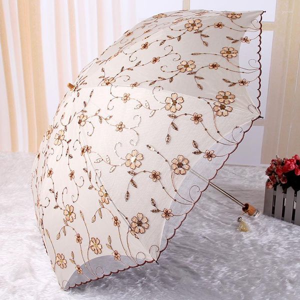 Guarda-chuvas Lace Flor Umbrella Parasol Bordado duplo bordado