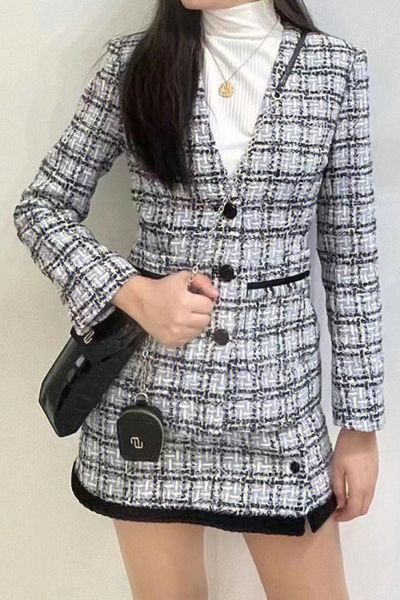 Maje Fit Tweed Checked Coat High Taille A-Line Minirock für Damen