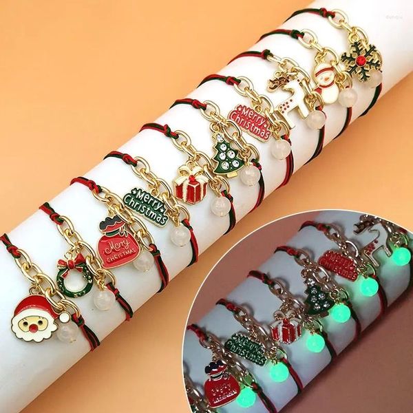 Bracelets de charme Bracelete de presente de Natal Papai Noel Papai Noel Snowman Sinos de Snowflake Pingente de Floco de Snow para mulheres Ano Moda