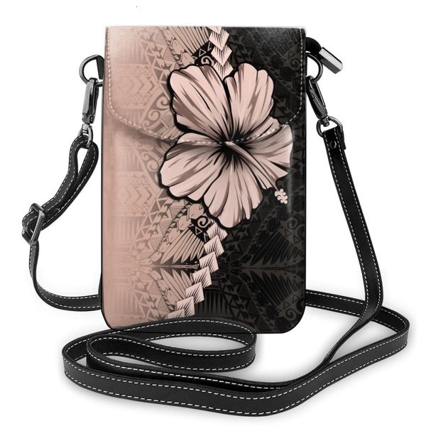 Schultaschen kleine PU Leder Crossbody Bag Hibiscus mit polynesischen Trend Telefon Frauen Schulterhandtaschen Klatschen Geldbeutel 230818