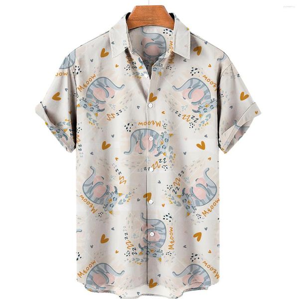 Camisas casuais masculinas pato pato 3d camisa impressa moda moda havaiana de manga curta praia single severa