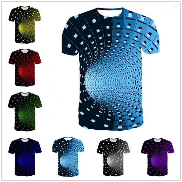 Camisa masculina camisa masculina Moda gráfica Moda 3D Tees digitais Casual Impressão geométrica Visual Hipnose Irregular Pattern Tops Tanks Quick Dry