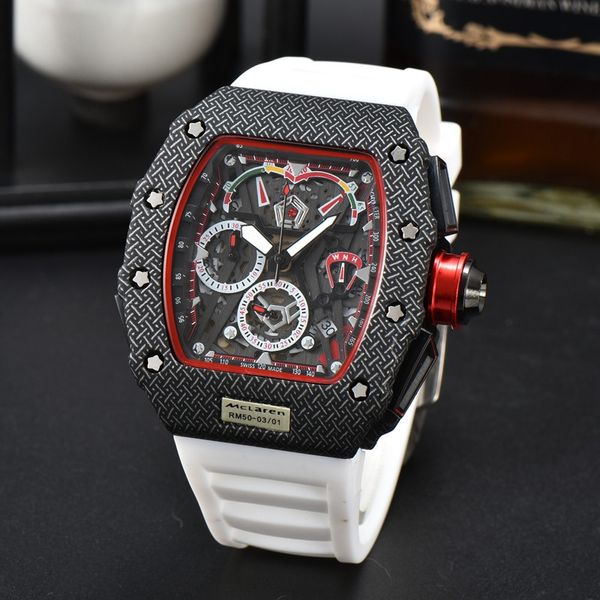 Richar -Armbanduhren für Männer 2023 Herren Uhren fünf Nadeln All Dial Work Quartz Watch hochwertige Top -Luxusmarke Chronograph Clock Gummi -Gummi -Modetonneau One