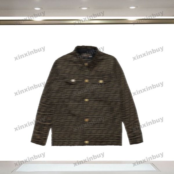 Xinxinbuy Männer Designer Coat Jacke Doppel Buchstabe Jacquard Stoff Roma Langarm Frauen grau schwarz grüne Khaki S-4xl