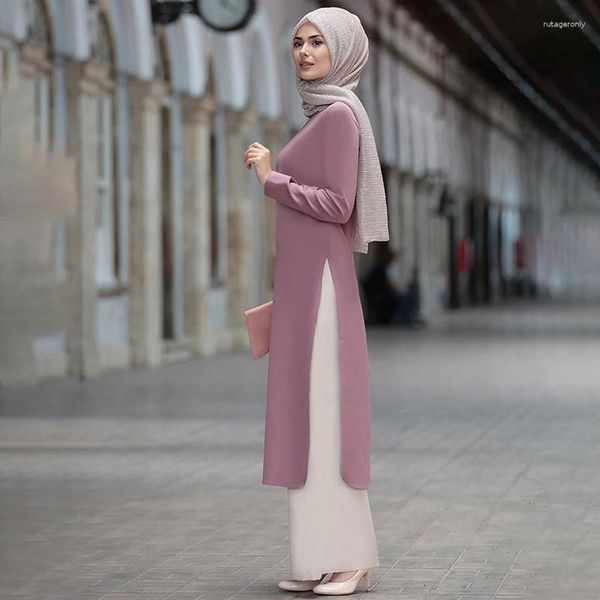 Abbigliamento etnico tacchino islamico ramadan kaftan a due pezzi top lungo musulmano e pantaloni set per donne divise abiti abaya modesti