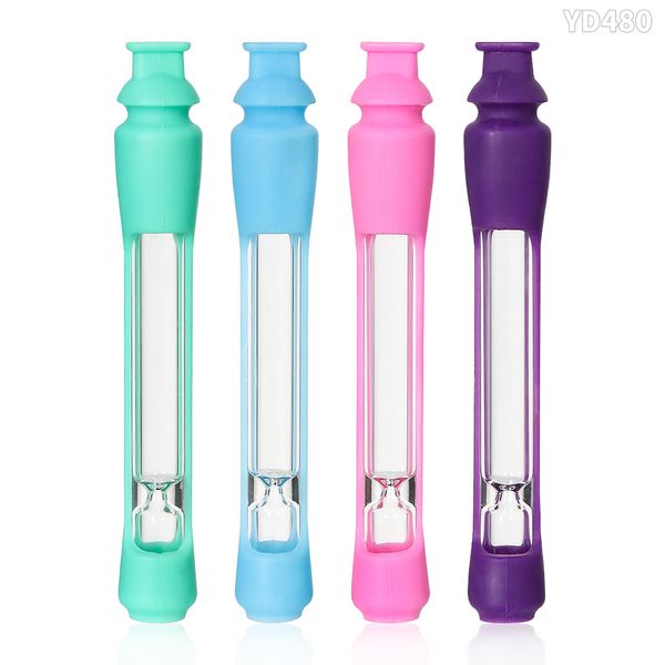 Tubo di vetro da fumo lungo 134 mm di honeypuff con copertura in silicone con tubi di vetro colorati olio manico di fumo tubi mini accessori per fumo curvo