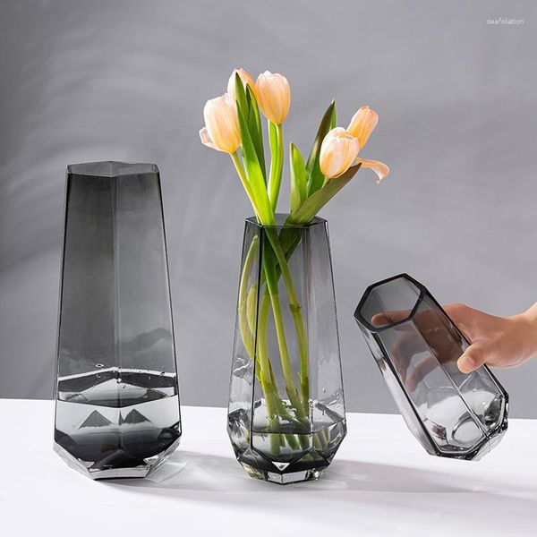 Vasen Europäischer Stil sechsseitig ausgestoßener Glas Vase Modern Decoration Home Room Ins Einfache Hochzeit