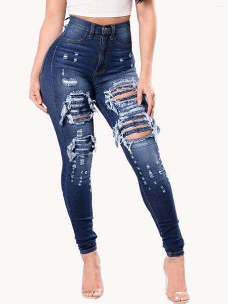 Jeans femminile femminile alla moda in alto buco rotto buco sottile corpo e allungamento bodycon grow out demin 3xl strappato