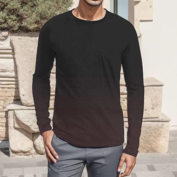 Herren-T-Shirts Mashy Gradient Shirt Langarm O-Hals Dünne Streetwear für Männer Dailywear Outfits Ropa Hombre