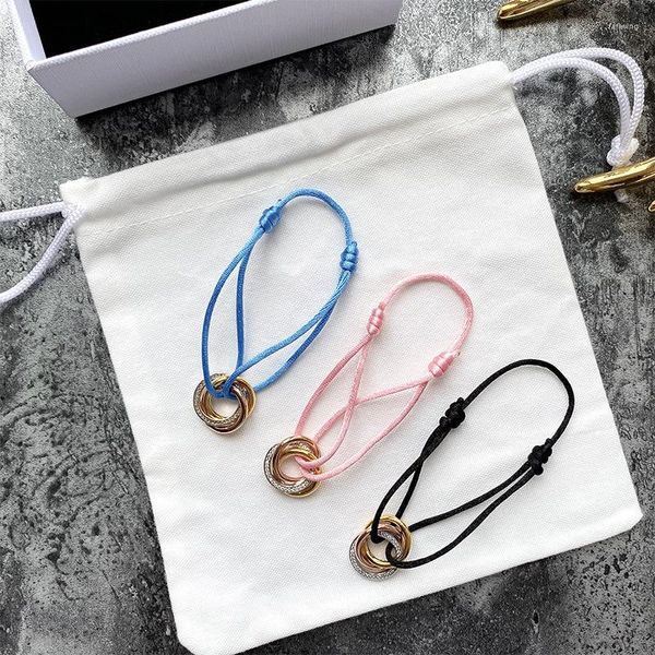 Pulseira de ouro rosa aço inoxidável de aço inoxidável 3 cols 3rings fivela de fivela de pedra de fivela de renda para cima Chain de jóias de moda ajustável multicolorida sem caixa