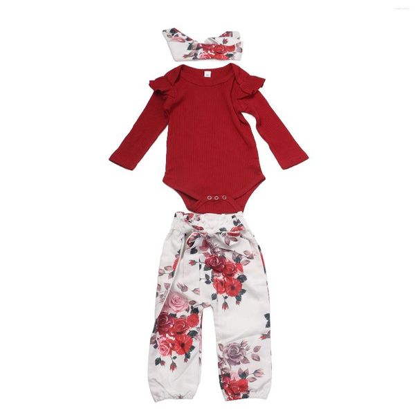 Giyim Setleri Bebek Kıyafetleri Çiçek Baskı Cilt Dostu Sevimli Bebek Takımları Nefes Alabilir Şarap Kırmızı Pamuklu Doğum için Uzun Kollu