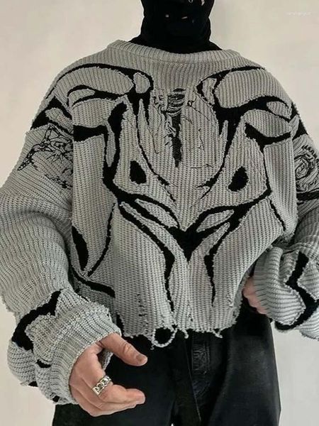 Kadın Sweaters Yırtılmış Kazak Kış Kış Ovesed Tükenmiş Kazak Y2K Giysileri Kadınlar Yıkılmış Harajuku Hole Vintage Triko Jersey Mujer