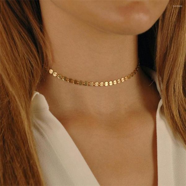 Цепочки из нержавеющей стали женское ожерелье 14K золотоизображенный металлический диск.