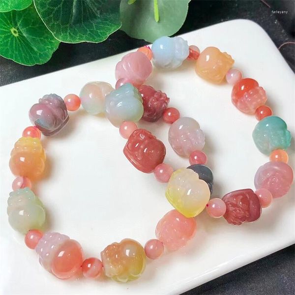 Bangle Natural Agate Pixiu Bindes Bracelet Jóias de cristal artesanal Alongamento crianças Aniversário Fengshui Presente 1pcs 13mm