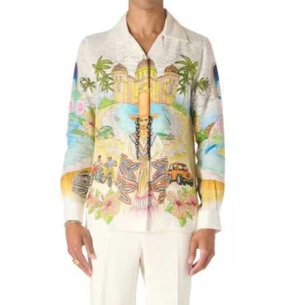 Casablanca hawaii shirts Thin Slightly Transparent Linen Shirt Loose Court Holiday Style Shirt casablanc