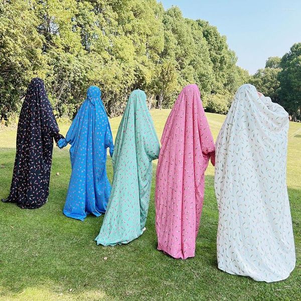 Roupas étnicas Ramadan Eid One Piece Oração ABAYA Vestido com capuz Kaftan Mulheres muçulmanas Jilbab Hijab Robe Printing Islam Dubai Turquia Roupas