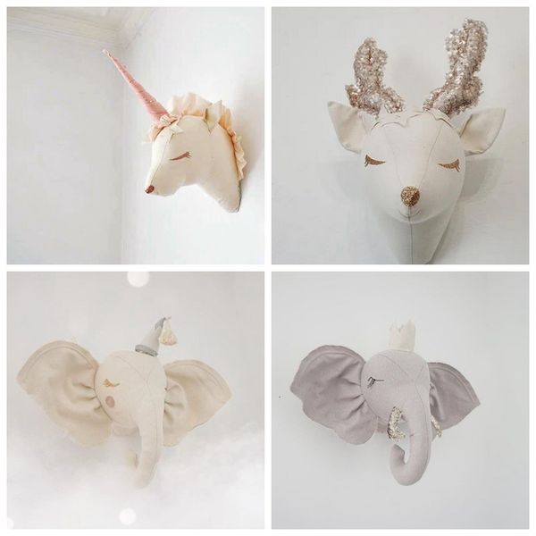 Плюшевые настенные вещи детские девочки декор. Декор Слон Unicorn Plush Toys Heads Heads украшения стены для детской комнаты украшение мягкой установки 230818