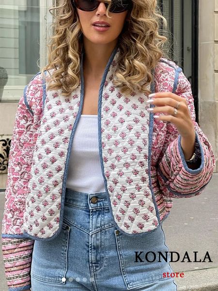 Giacche da donna Kondala Giacca stampato a fiori di fiori di grandi dimensioni Fronte aperta reversibile due in un autunno inverno outwear 230818