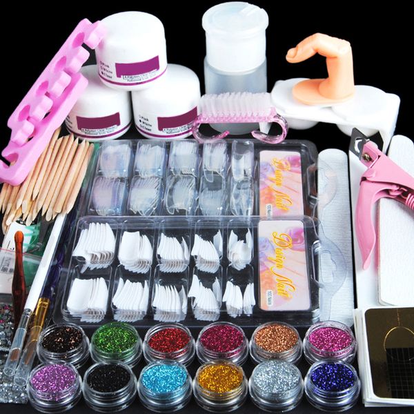 Kits de unhas kits de acrílico Kit de unhas Profissional Set Glitter Glitter Full Manicure Conjunto Nails Arte Decoração líquida Dicas de escova de cristal para iniciantes 230818