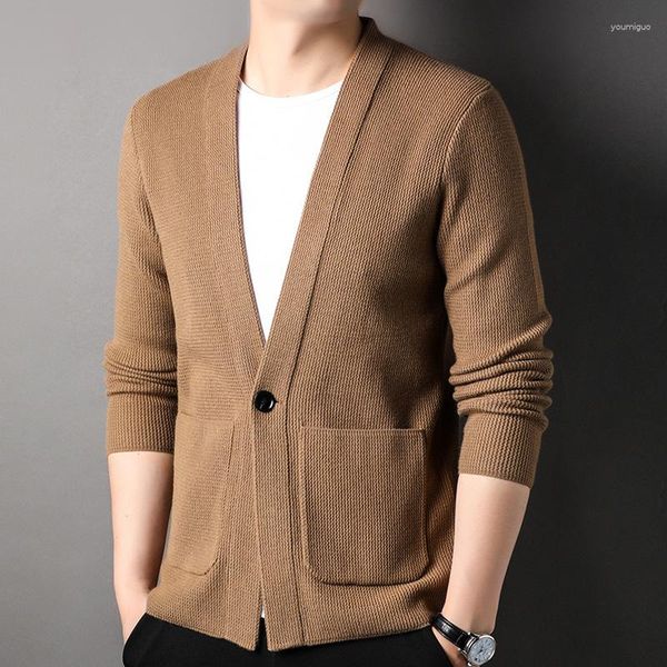 Maglioni maschili uomo cardigan a maglia da cardigan boys khaki autunno tascabile minimalista maglione a manica lunga a maglia oversize top 3xl