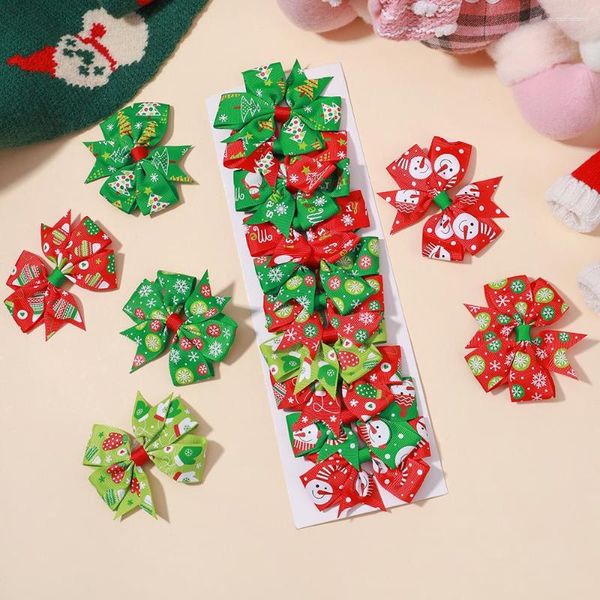 Acessórios de cabelo 10 Pçs/lote Anos de Natal Arcos Clipe para Bebê Menina Hairpin Fita Arco Decorações Suprimentos