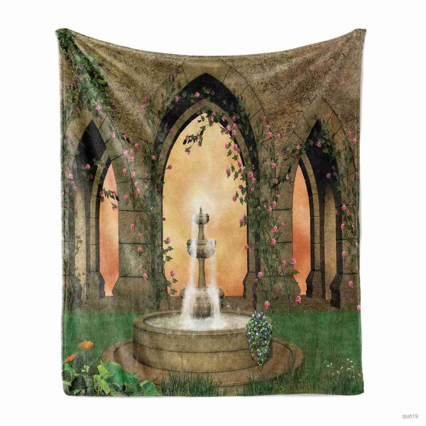 Одеяла сад бросить одеяло цветочные арки пути в декоративных растениях зелень романтическая картина мягкая фланелевая одеяло подарки на день рождения R230819