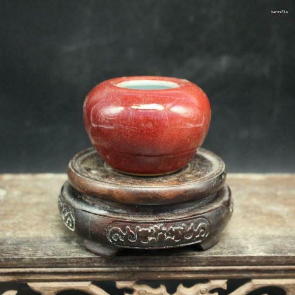 Flaschen Retro chinesische rote Glasur Porzellanglas Apfelform Pot Pinsel Waschmaschine 2,56 Zoll