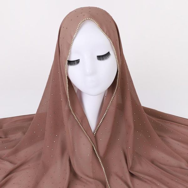 Ethnische Kleidung Muslim Chiffon Hijab Schal Frauen lang goldene Kettenkopfpackung für Hijabs Schals Damen Schleier Trikot 180 70 cm