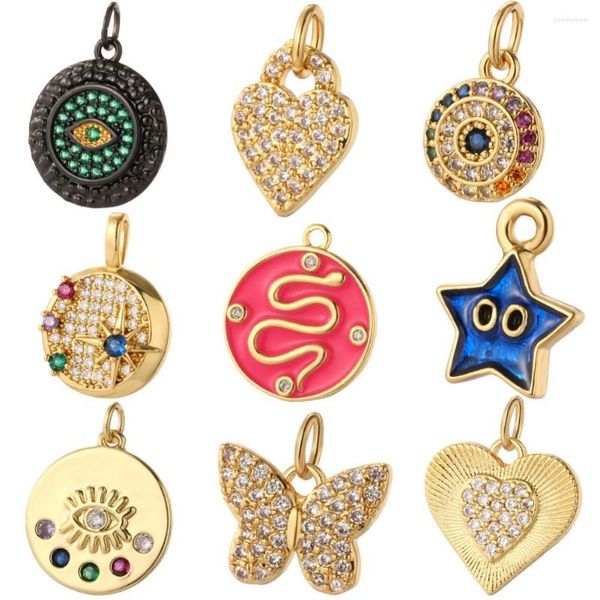 Charms Evil Blue Eye Emaille Herz für Schmuck Erscheinungen goldene Farbe Boho Star Schlange DIY Armband Halskette Harz Harz