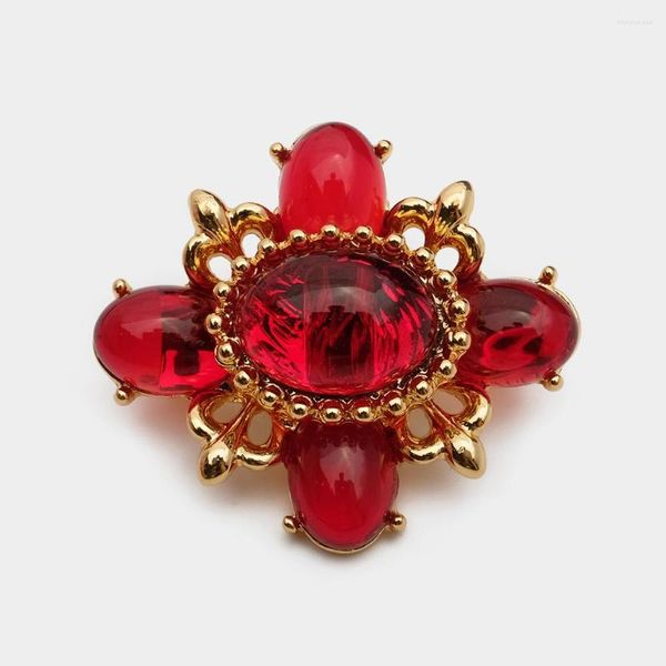 Broches jbjd ouro tom de ouro vermelho broche de vidro vintage art déco ruby ​​color acessórios presentes jóias de natal