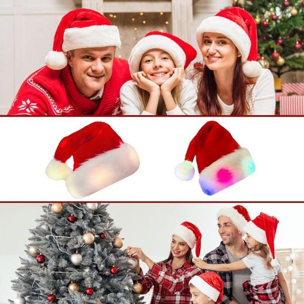 Berets Christmas Plush Cosplay Santa Hat Unisex Комфортный светодиодный светодиод для взрослых оптом