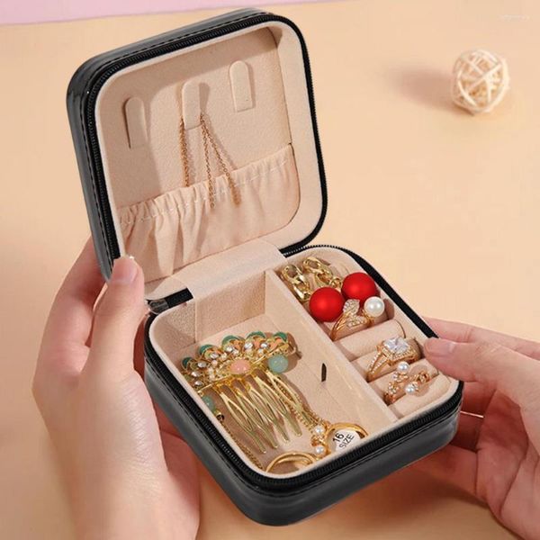 Caschetti per gioielli Mini Box Organizzatore Waterproof Portable Travel Case Funce in pelle Doppio regalo con anello a specchio