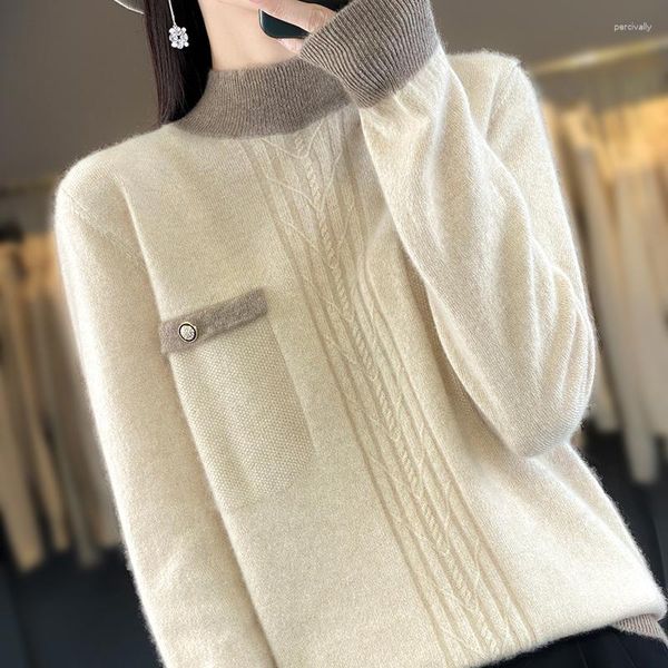 Maglioni femminili Woteews 2023 Half High Collar Wool Wool Pullover Autunno Pullover Long Knitting Fashion Trendy Underlay