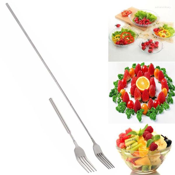 Garfos de aço inoxidável estilo ocidental para churrasco para o jantar de frutas sobremesa de talheres longos de talheres de cozinha de garfo extensível