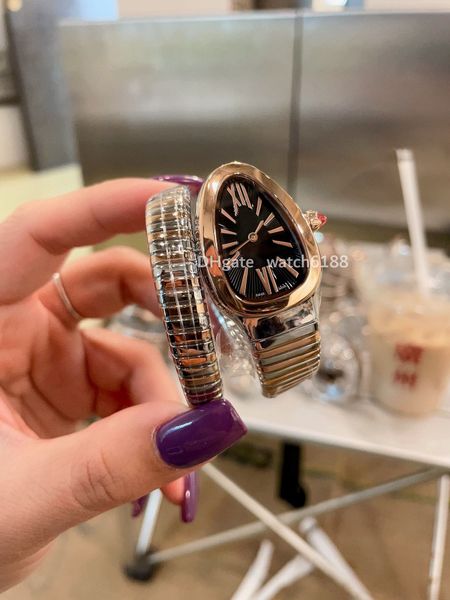 relógios recém -criados interior de forma prismática de cobra é feita de memória de material de mola de mola de joias de diamante embutido Diamond Technology e Women's Quartz Watch