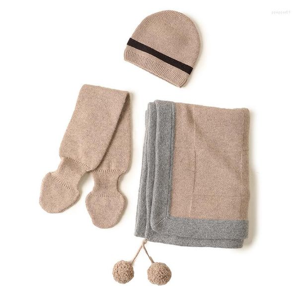 Berets Three Piece Set Hat Шарф -перчатки подарок внутренняя монголия теплый осенний зимний мальчик девочка Деть вязаная кашемир