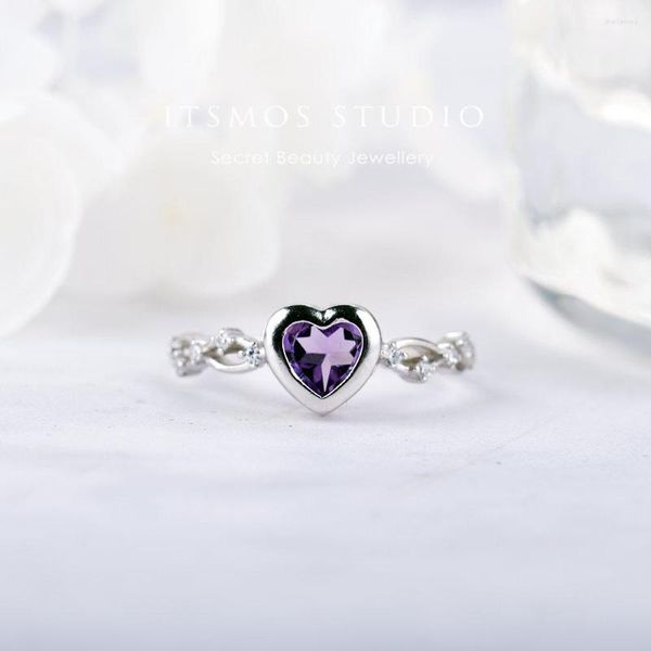 Cluster Ringe esmos Natural Amethyst Purple Herz Edelstein Echtes Topaz S925 Sterling Silber Liebes Bands Diamond Schmuck für Frauen Geschenk