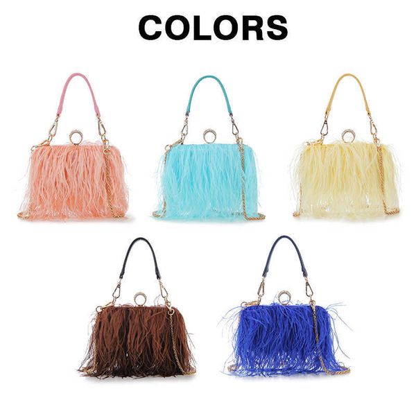 Sacos de compras Avestruz de luxo Feather Party Night Clutch Bag, bolsas de casamento e bolsas de casamento de pequenas cadeias de ombros 16 cor