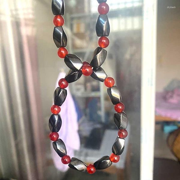 Strand Hematita magnética Vermelha Agates Bracelets Men Energia positiva Energia preta Charme Mulheres de Pedra Natural Lucky Lucky