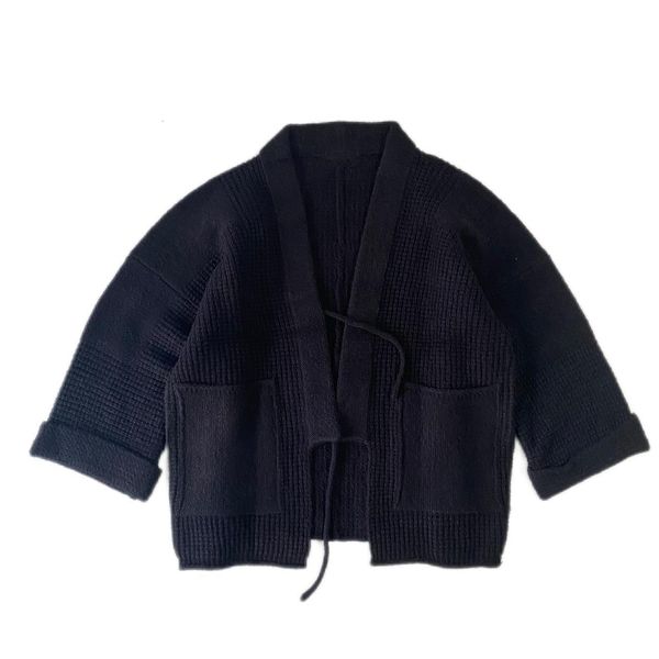 Мужские свитера Kapital Vintage Japan Style Свободный случай повседневного свитера Daopao Coat Мужчины и женщины Черный VNECK Толкие короткие рукава ретро кардиган 230818