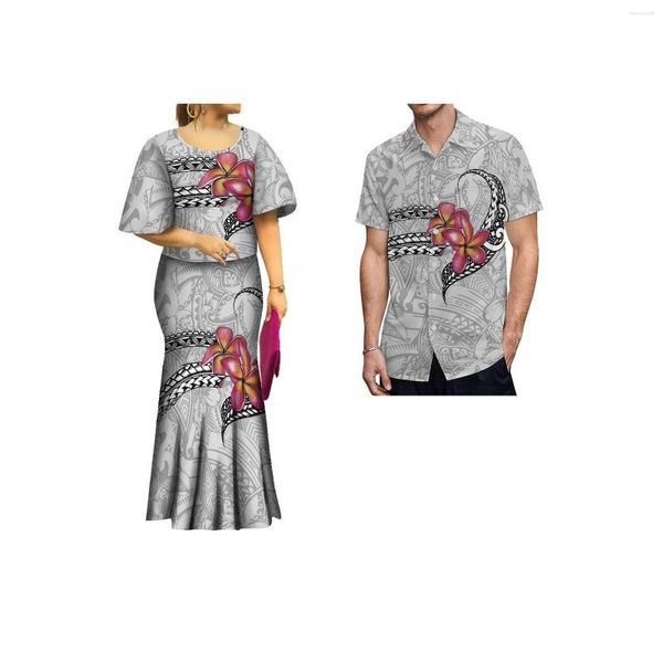 Vestidos casuais tops polinésios e saia de sereia duas peças de duas peças mulheres pulgasi roupas tradicionais personalizadas correspondem às camisas masculinas