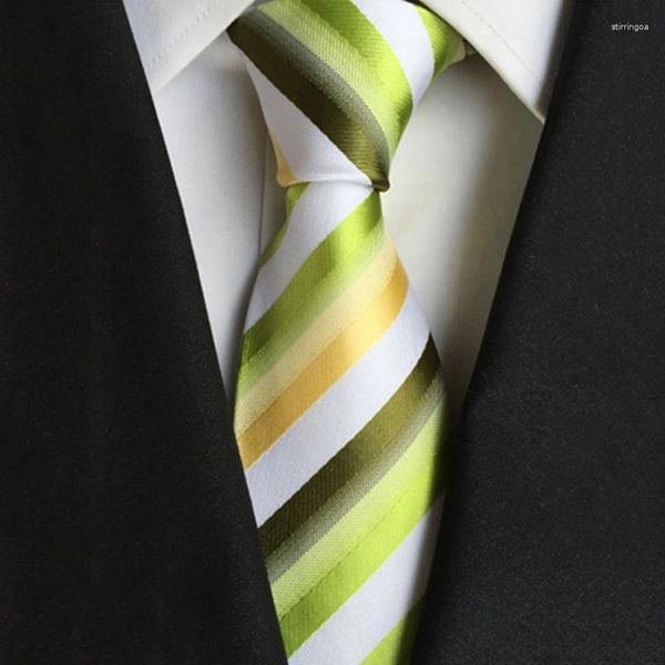 Papi tedi di moda 8 cm Business seta uomo cravatta gialla verde giallo a strisce bianche accessori per uomini doni abiti formali