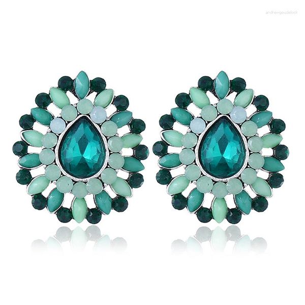 Orecchini per borchie grossa blu blu verde simulato Opal Rhinestone Hollow for Women Girls Bohémien a forma di goccia